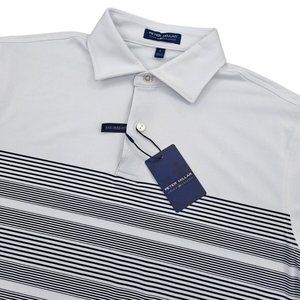 NWT PETER MILLAR MEN'S CROWN CRAFTED TAILORED FIT B&W STRIPED SMALL GOLF POLO